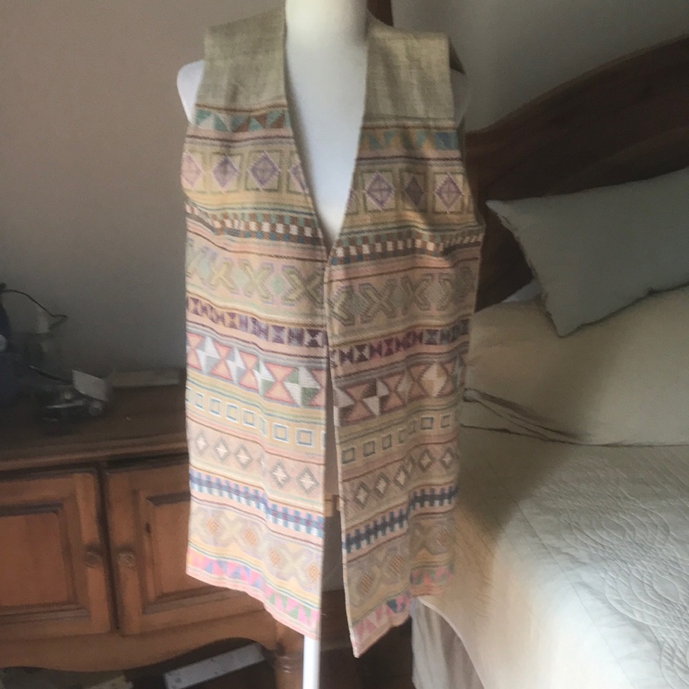 Rare Embroidered Linen  Open Front Vest from Morocco